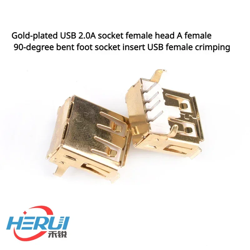 Gold plated USB 2.0 type A mother mother A female head socket A 90 degree bend the foot bridge board USB female edge