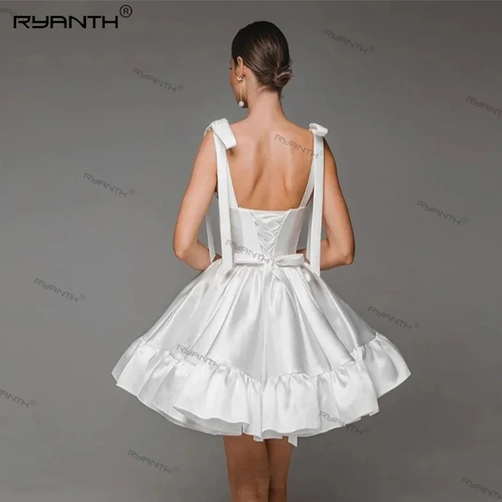 Ryanth Simple White Short Mini Prom Dress Sweetheart A-Line Evening Dresses Homecoming Dress Pleats Party Gown 2024 Bow Elegant