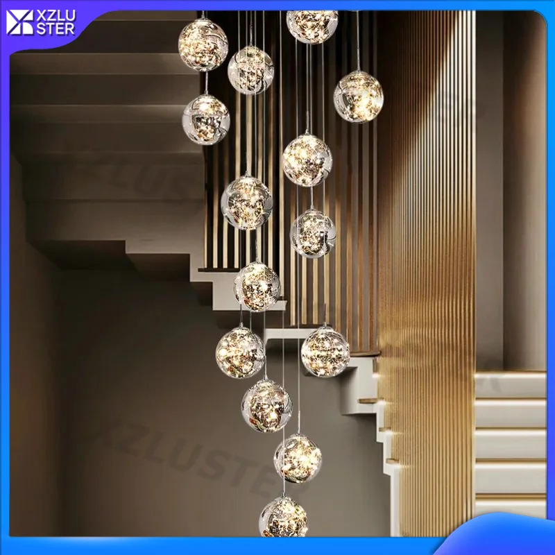Modern Spiral Stair LED Chandelier Nordic Home Decor Dining Room Lighting Lustre Living Room Duplex Building Loft Pendant Lamps