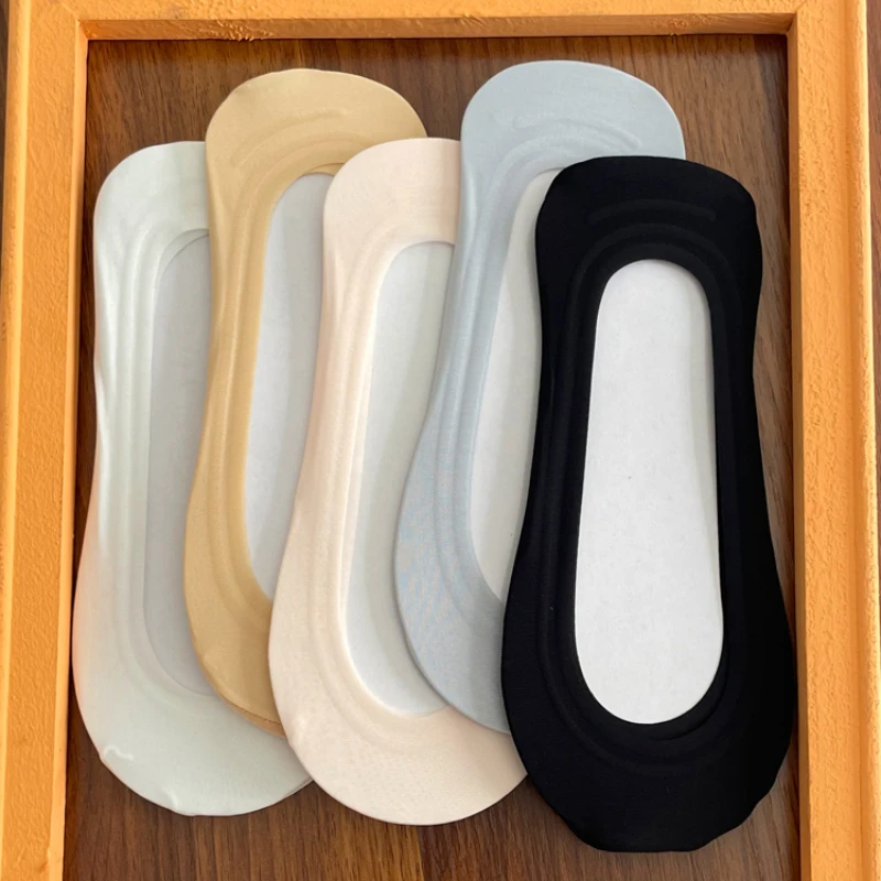 5pairs Silicone Anti-slip Invisible No Show Socks Summer Ultra-thin Breathable Sock Slippers Solid Ice Silk Low Cut Boat Socks