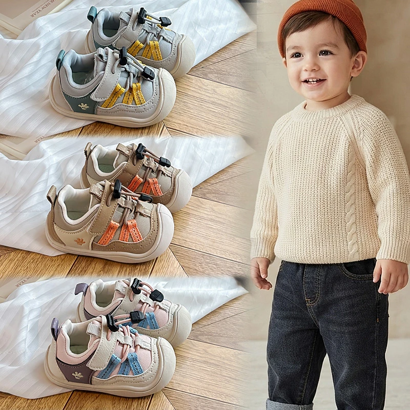 Toddler Anti‑Collision Toe Sneakers Breathable Mesh Hook And Loop Non‑Slip Soft Sole Casual Shoes For Baby Outdoor Daily Wear