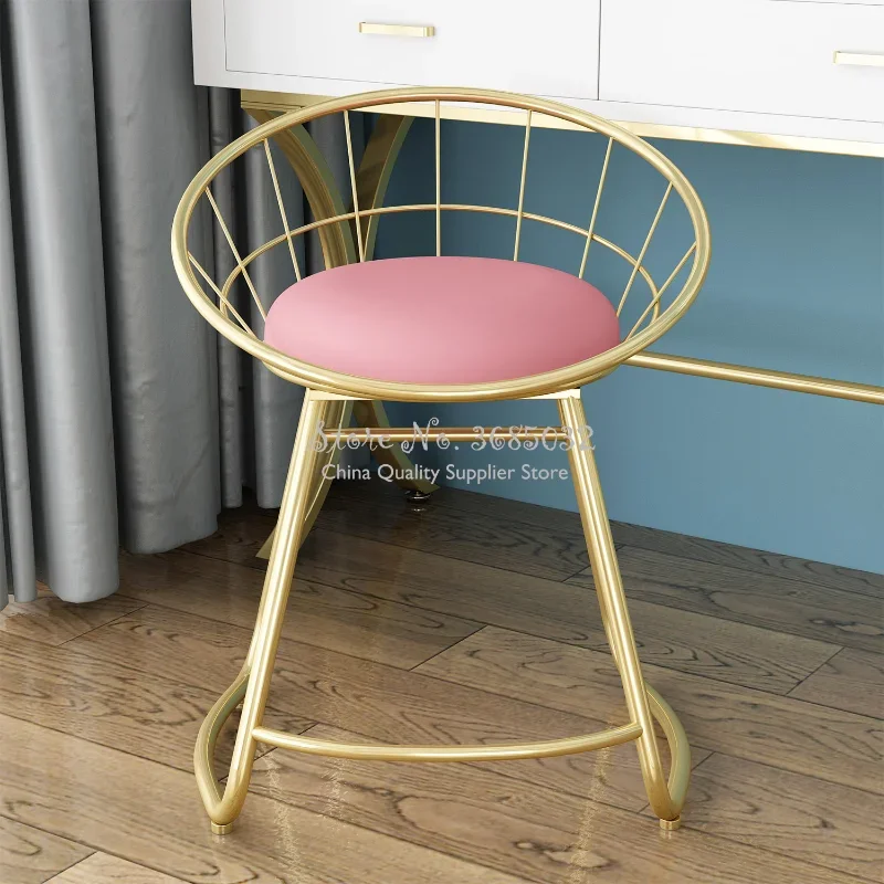 Modern Golden Iron Bar Stool,High-Quality Authentic Chair for Beauty Salons,Comfortable Soft Armchair for Makeup,Elegant Design