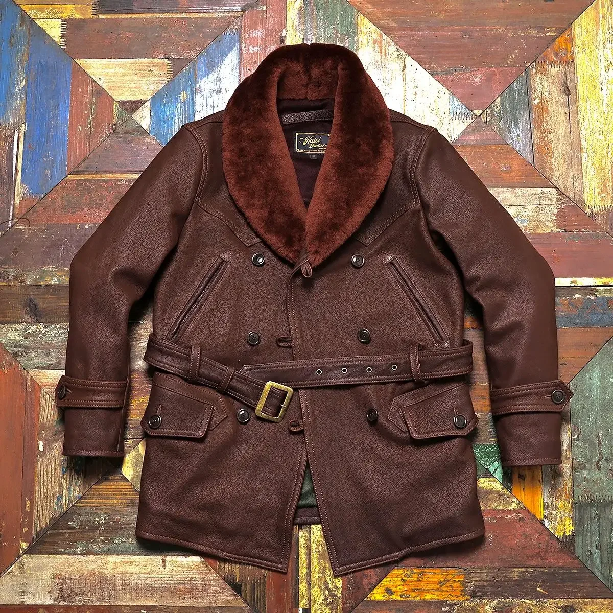 Tailor Brando American Retro Head Layer Cowhide Men's Rancher's Coat Mid-Length Genuine Leather Warm Safari Jacket
