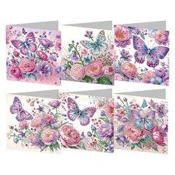 6pcs Rhinestone Painting Greeting Cards DIY Floral Diamond Embroidery Diamond Mosaic Postcards Christmas Birthday Thank You Card