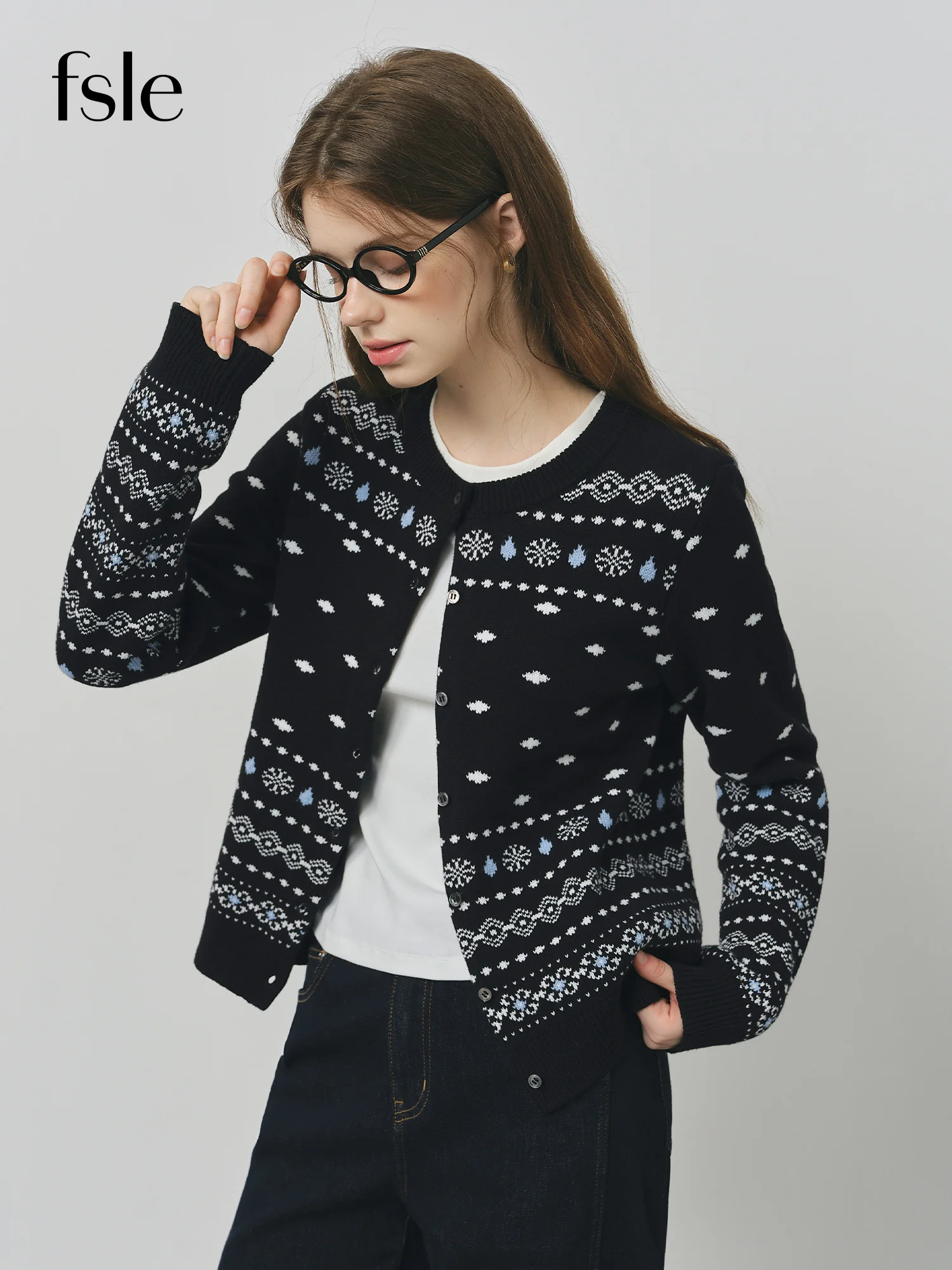 

FSLE Christmas Cardigan Party Retro Jacquard Open Knit Women's Winter 2025 Slim Fit Sweater Women Clothing Sweaters Cardigan