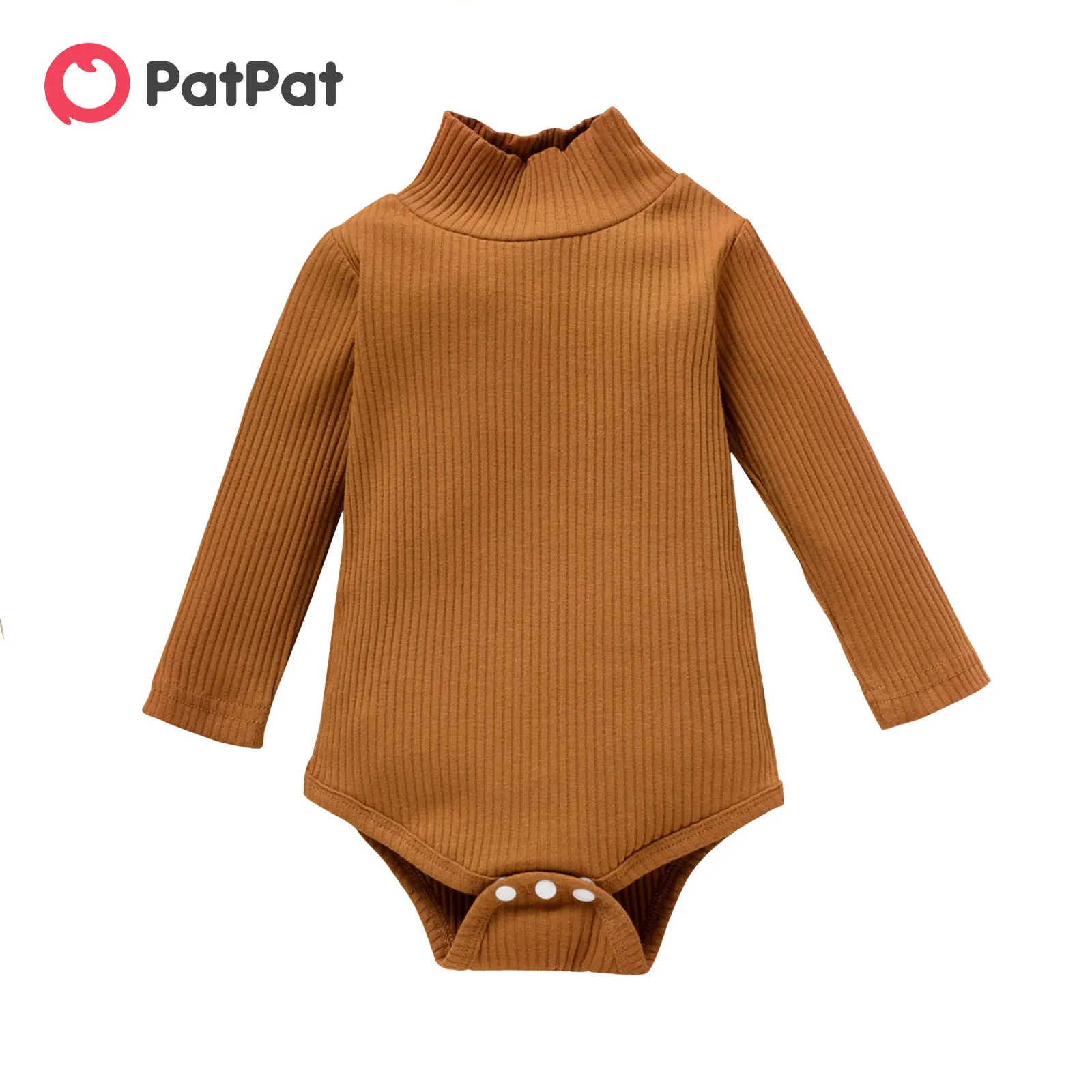 PatPat Baby Boy/Girl 95% Cotton Ribbed Turtleneck Long-sleeve Romper  Soft and Comfortable Perfect for Outings and Daily Wear