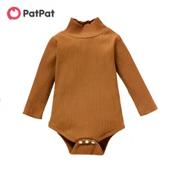 PatPat Baby Boy/Girl 95% Cotton Ribbed Turtleneck Long-sleeve Romper  Soft and Comfortable Perfect for Outings and Daily Wear