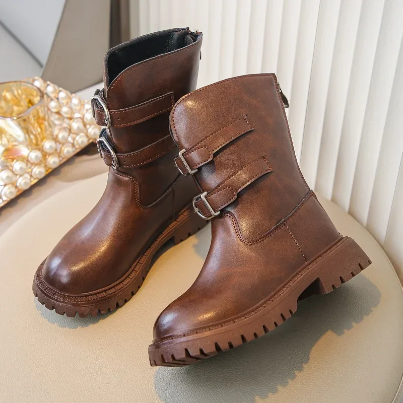 2026 New Autumn Children's shoes Classic Trend Girls Causal Ankle Boots Retro Fashion Kids Simple Leather Short Boots Round-to