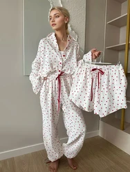 Marthaqiqi Abito da notte femminile casual Camicie da notte a maniche lunghe Colletto rovesciato Pantaloni da notte Pantaloncini Camicia da notte da donna Set da 3 pezzi