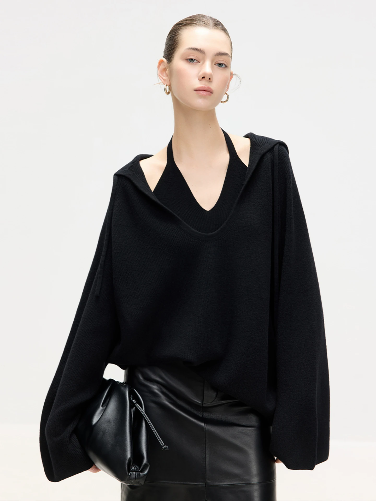 

LUR Women's Hooded Long Sve Knitted Sweater Woolen Loose Fit Comfortable Slimming Sle Casual mat Spring Outerwear