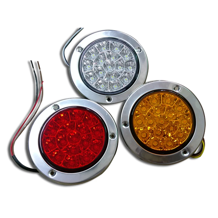 

2pcs 16-LED Tail Lights Back-up Reverse Lamps Round Clear Lens 12V 24V Red Amber white for Truck Trailer RV Red