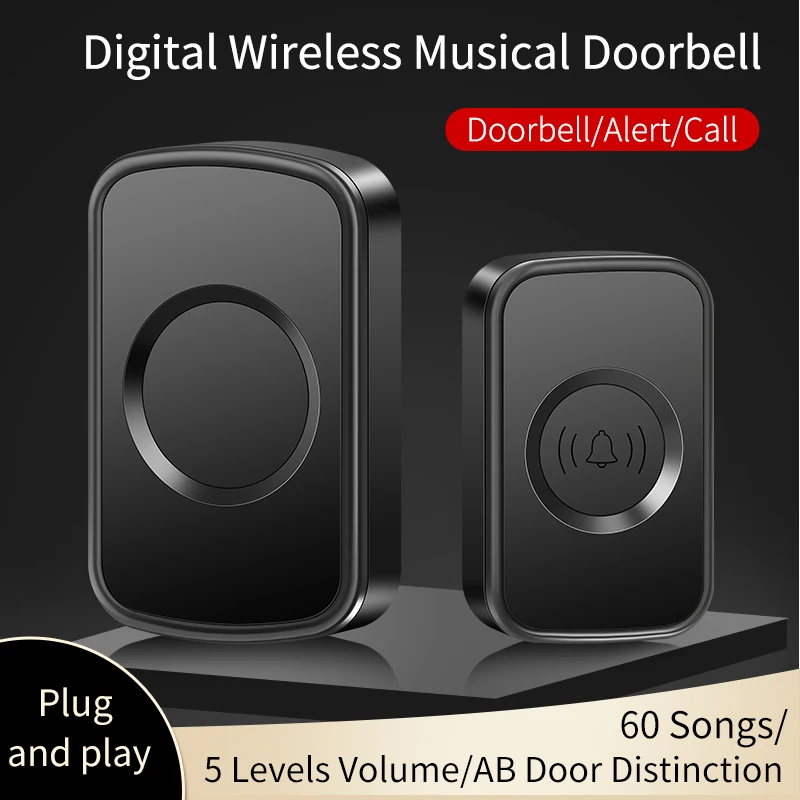 

CACAZI Wireless Doorbell Set for Home Intelligent Waterproof 300M Remote 60 Chime 110DB EU UK US AU Plug Smart Door Bell Battery