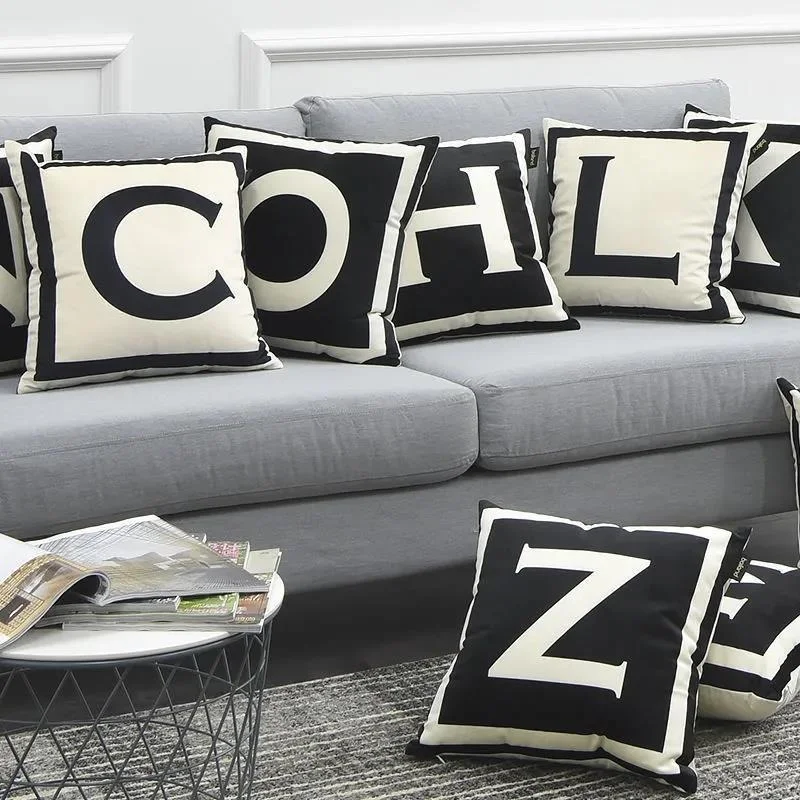 

White Letters Pillowcase Black Alphabet Pillow Cover Decorative Decorative Cushions for Bed Sofa Pillows Case Decor Home 45x45cm