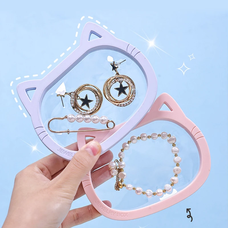 

10 шт., прозрачная полиэтиленовая плавающая шкатулка для драгоценностей с изображением кота, эластичный органайзер для дисплея для колец, серег, аксессуаров, футляр для хранения для малого бизнеса