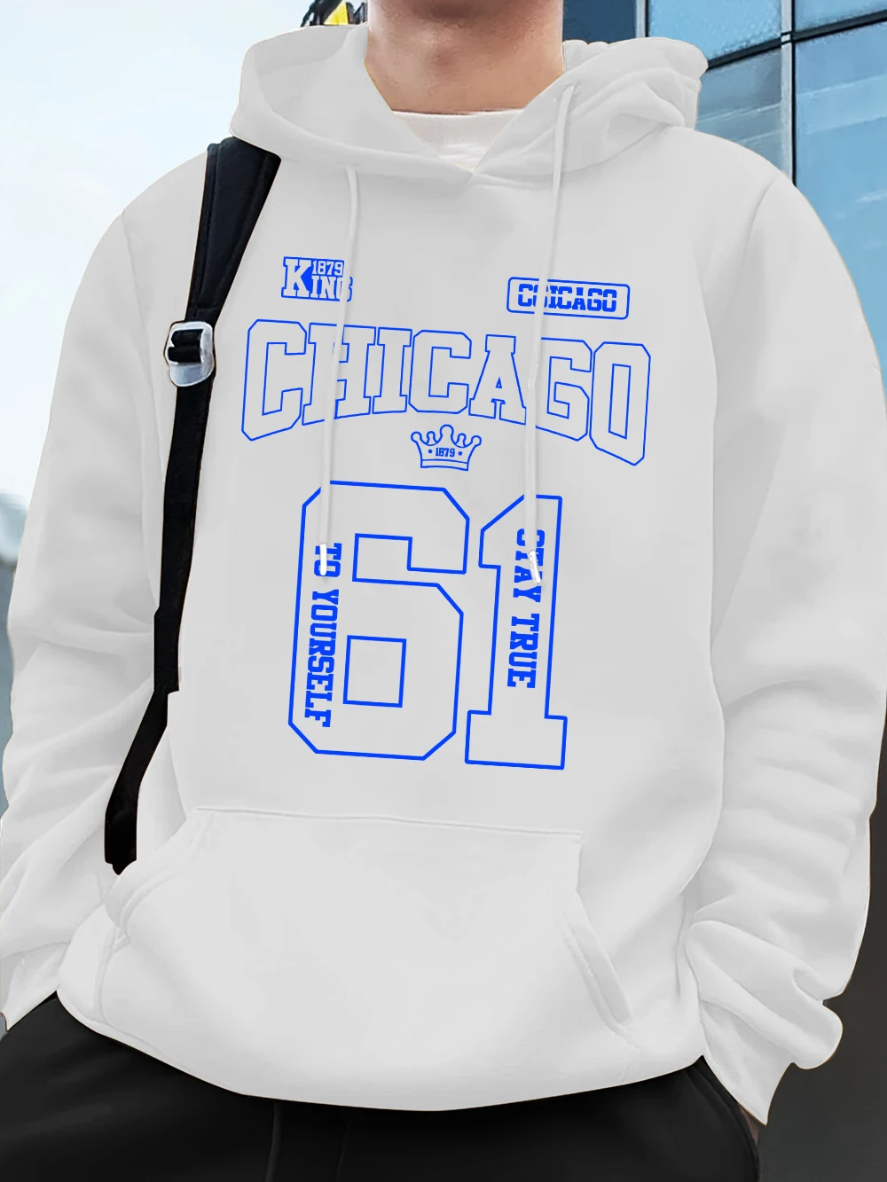 Chicago King 61 Felpe con stampa di lettere Pullover tascabili da jogging da uomo Felpa sportiva allentata in pile invernale Abbigliamento maschile caldo