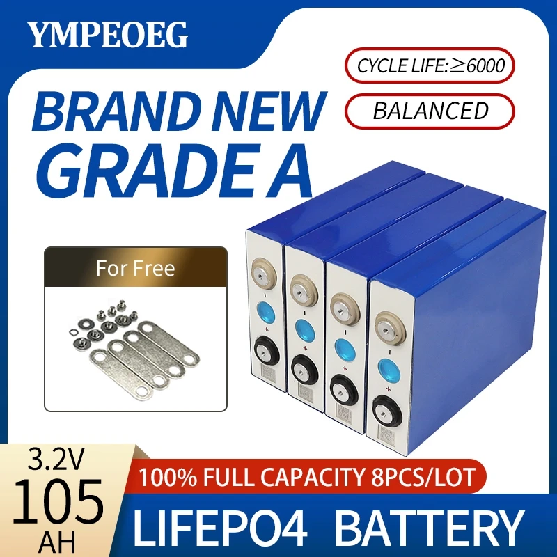 

8PCS/16PCS 3.2V105Ah Brand New Grade A LiFePO4 Battery Cell 100% Full Capacity Deep Cycles Rechargeable Home Energy Storage