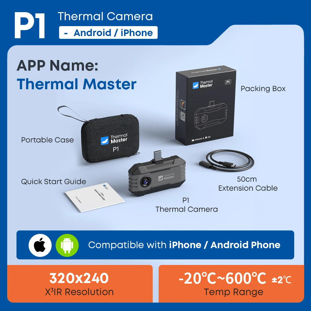 Thermal Master P1 Thermische Camera voor iPhone Android 320*240 infrarood Thermische Beeldvormingscamera 600 ℃   detectie van waterlekkages in HVAC-systemen