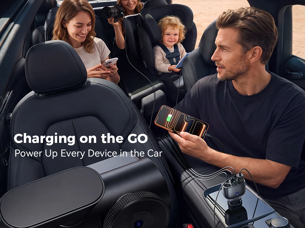 JOYROOM 225W Autoladegerät mit unabhängiger USB-C PD 45W-Technologie, QC3.0, Multifunktions-Ladestation für mehrere Geräte, LED-Anzeige, Autozubehör. – Detail 6