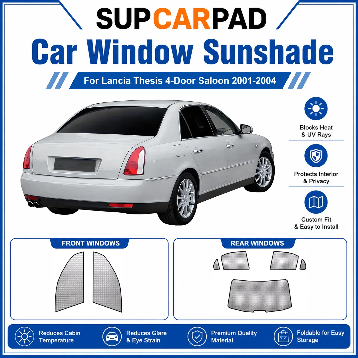 For Lancia - Lancia Thesis 4-Door Saloon 2001-2004 Full Set Car Window Sunshades UV Block Privacy Heat Insulated Foldable Car Cu