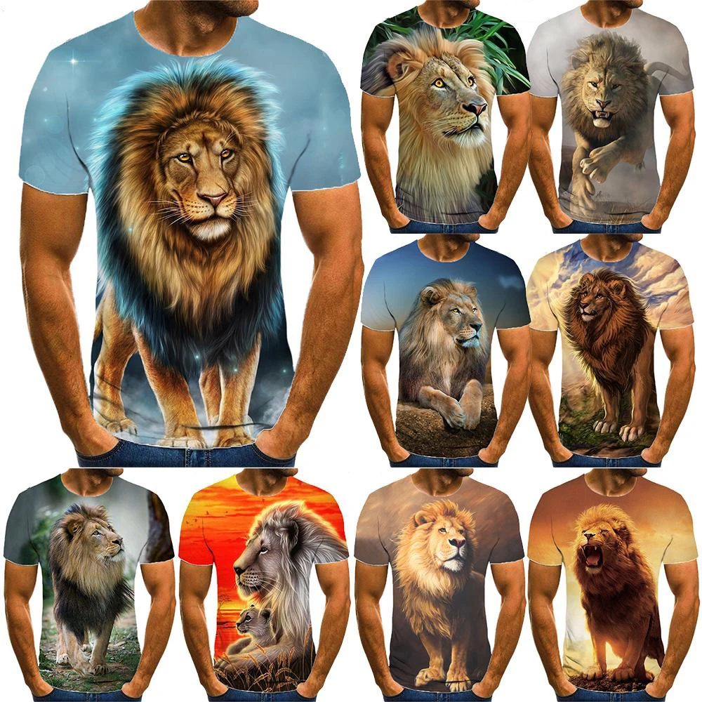 New Fashion Summer Hot Sell 3D Lion Male/female T-shirt 3D Printed Short Sleeve Crewneck Animal Shirt Top