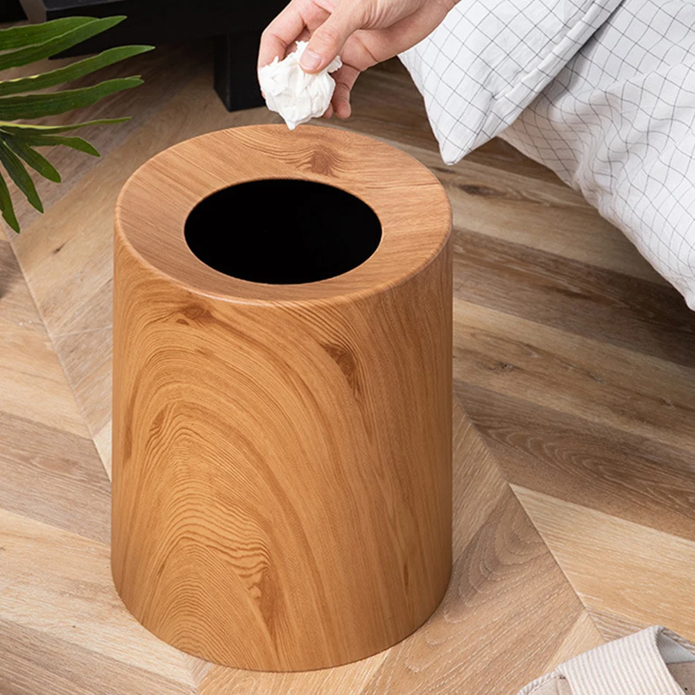 

1Pcs Wooden Texture Ash-Bin Modern Simple Style High Capacity Non-Deformable Home Trash Storage Bin for Living Room Bedroom