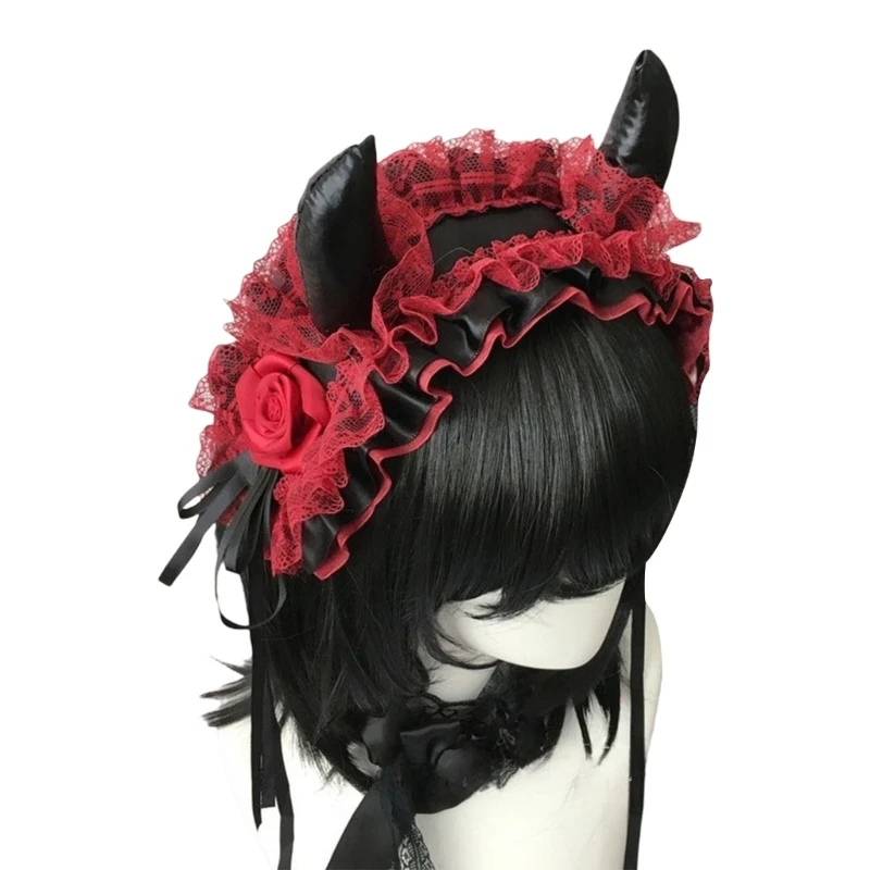 Devil Horn Headband Gothic Lace Headpiece Halloween Cosplay Accessoire For Women