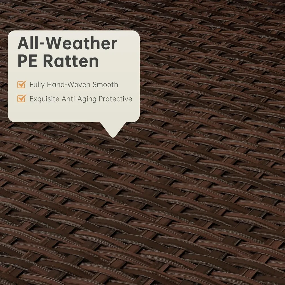 مجموعة أثاث الفناء الخارجي المكونة من 7 قطع، مجموعة أثاث الفناء المنسوج يدويًا من الخيزران أريكة مقسمة للفناء الخارجي