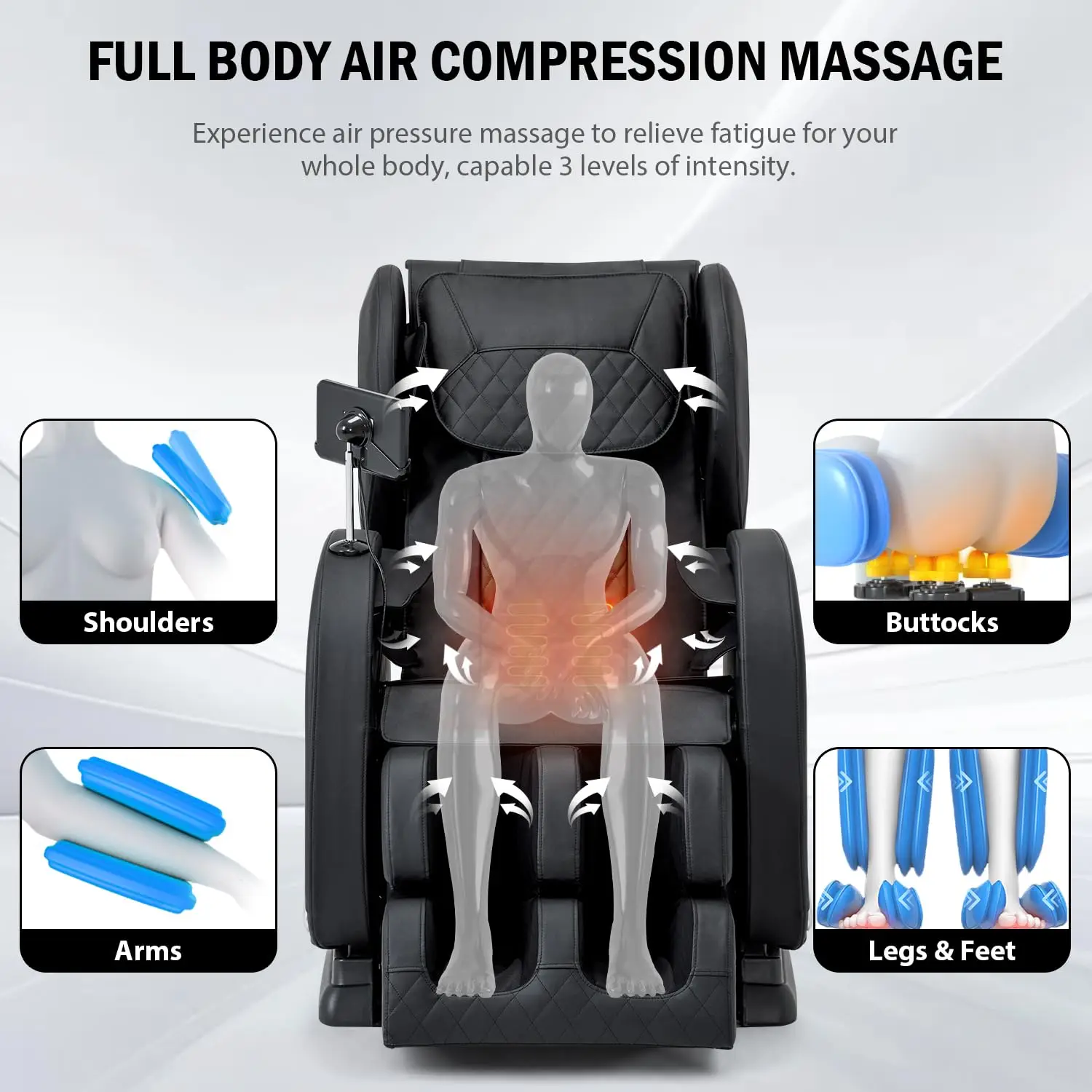 Full Body Zero Gravity Massage Chair with 8 Fixed Massage Rollers Air Pressure Heating Therapy for Muscle Pain Relief Home Use C