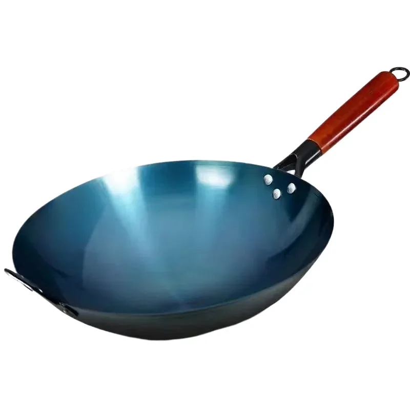 Iron Wok Pan, 32cm Woks & Stir-Fry Pans No Chemical Coated Flat Bottom Chinese Woks Pan for Induction,Electric,Gas