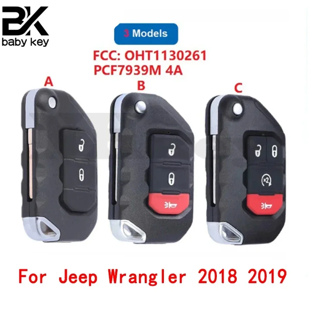 

BB Key for Jeep Wrangler 2018 2019 433MHz PCF7939M 4A Chip FCC ID:OHT1130261 Flip Folding Smart Remote Car Key