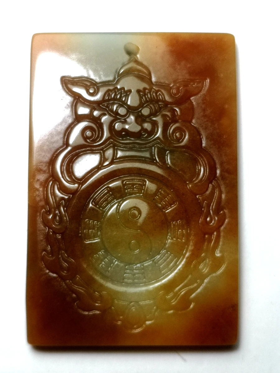 YIZHU CULTUER ART 100% Natural Hand-carved Chinese Jade Necklace Pendant Dragon Wonderful Gift