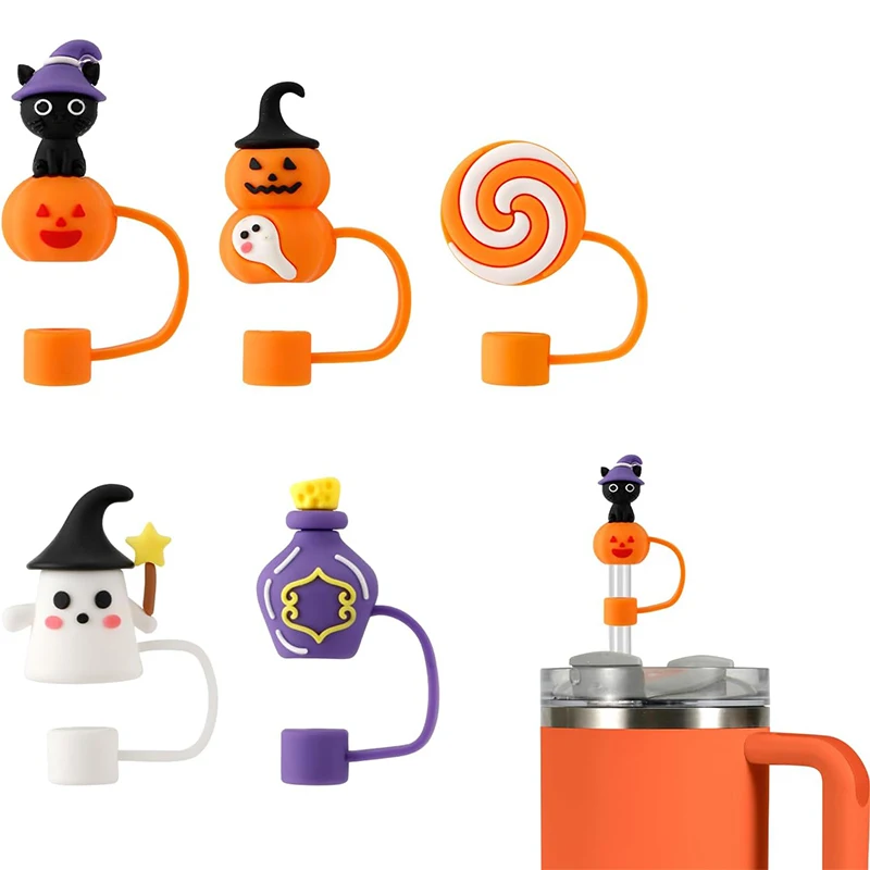 Halloween Straw Cover Cap For Party Accessories 10mm Silicone Straw Stoppers Reusable Drinking Dust Straw Tips Cover