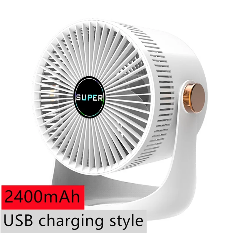 Household Table USB Rechargeable Air Circulation Electric Fan 2400MAh Battery Wall Mountable Cooling Ventilator Fan A