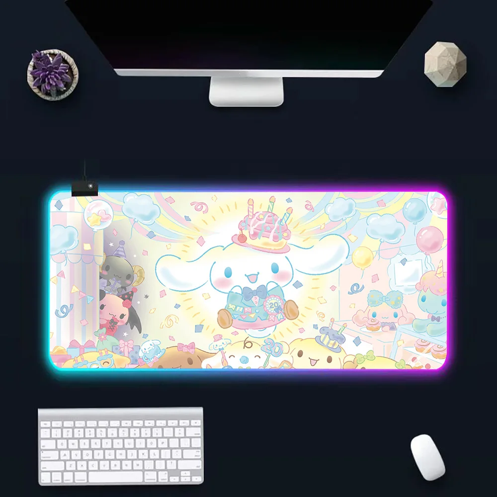 

Sanrios Cinnamoroll RGB Pc Gamer Keyboard Mouse Pad Mousepad LED Glowing Mouse Mats Rubber Gaming Computer Mausepad