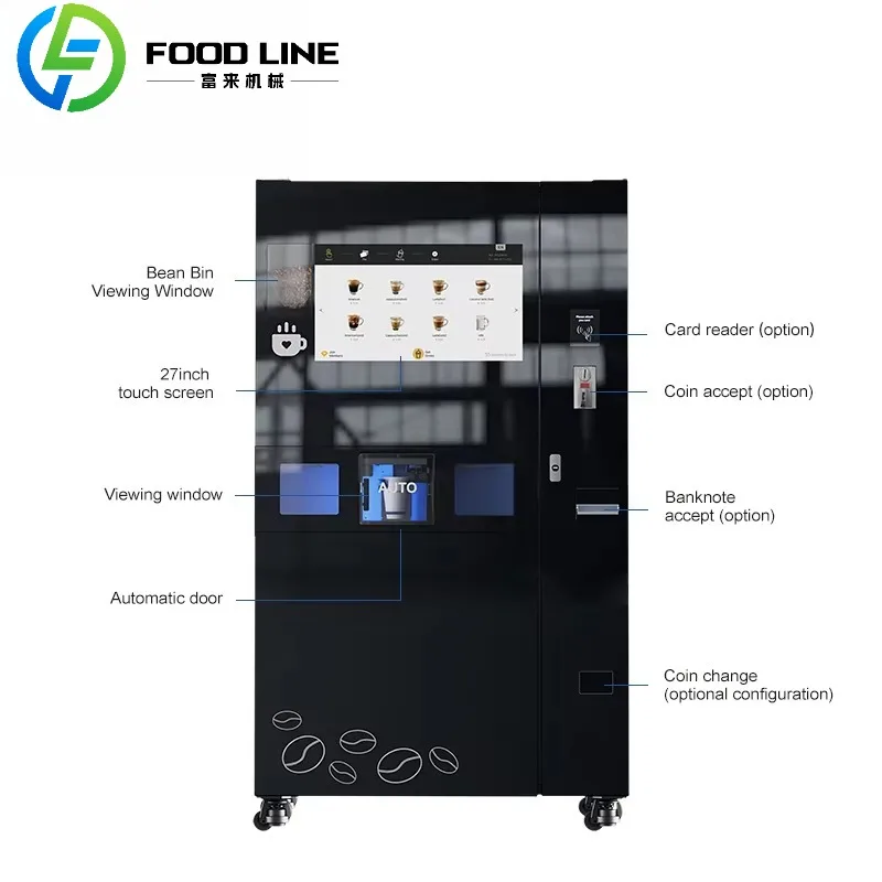 Bean-to-cup Commercial Freshly Ground Coffee Vending Machine With Ice Maker and Automatic Capping Device for Public Place