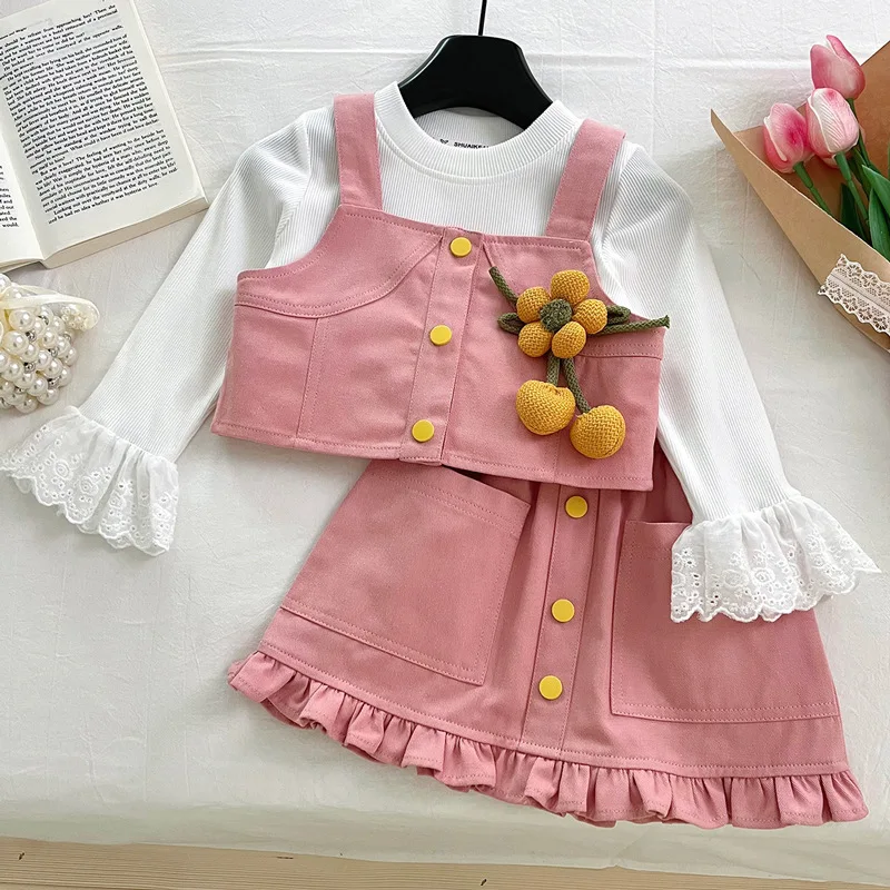 

2025 Spring Autumn Little Baby Girls Denim Sets Fashionable Toddler Skirts + Top Outfit for Age 1-8 Years Children Cute Clothing