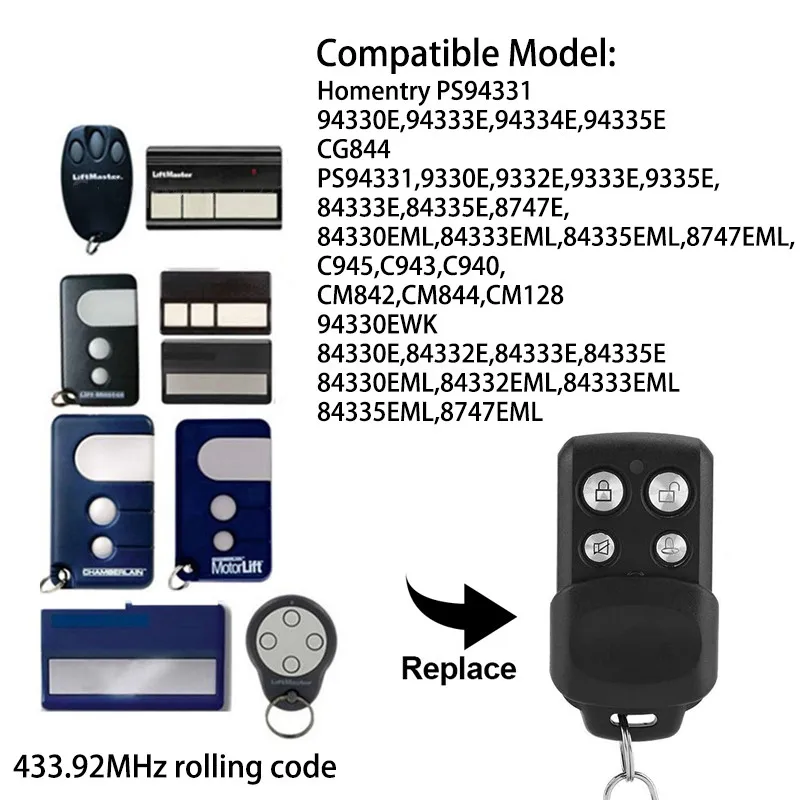 94330E 94335E 94333E 94335EML 84335EML 84330AML 1A5639-7 ML700 Garage Door Gate Remote Control