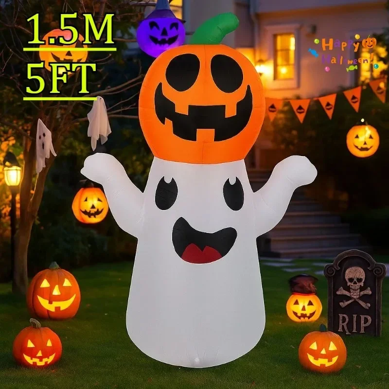 5FT Inflatable Model Halloween Outdoor Holiday Decortaions Ghost Pumpkin Built-in LED Lights Yard Halloween Courtyard Hall Decor