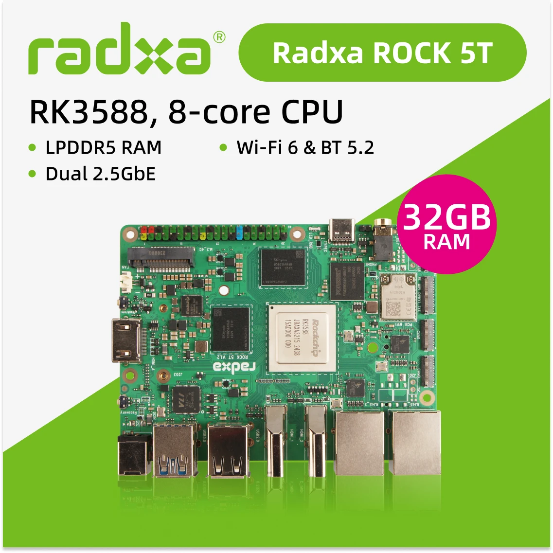 Radxa ROCK 5T 8-Core AI Dev Board 8K HDMI