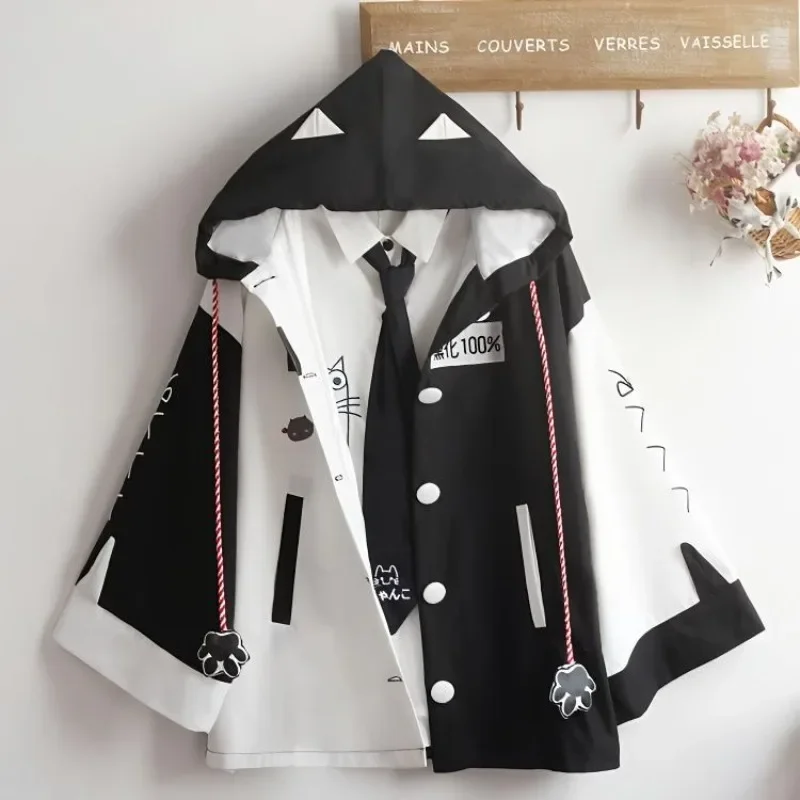 

Women's Top 2025 New Unisex Japanese Fashion Horn Sleeves Demon Student Cloak Loose Ears Hooded Windbreaker Coats Women Clothing