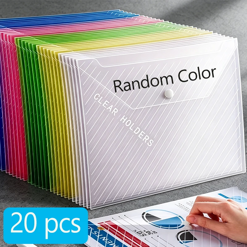 20-Pack A4 Transparent File Folders - Mixed Colors & White with Button-Seal Closure for Office & School Supplies