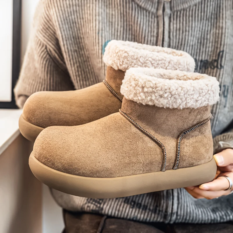 겨울 남성용 패딩 코튼 스노우 부츠 - 플리스 안감 미끄럼 방지 내구성 야외용 따뜻한 앵클 부츠