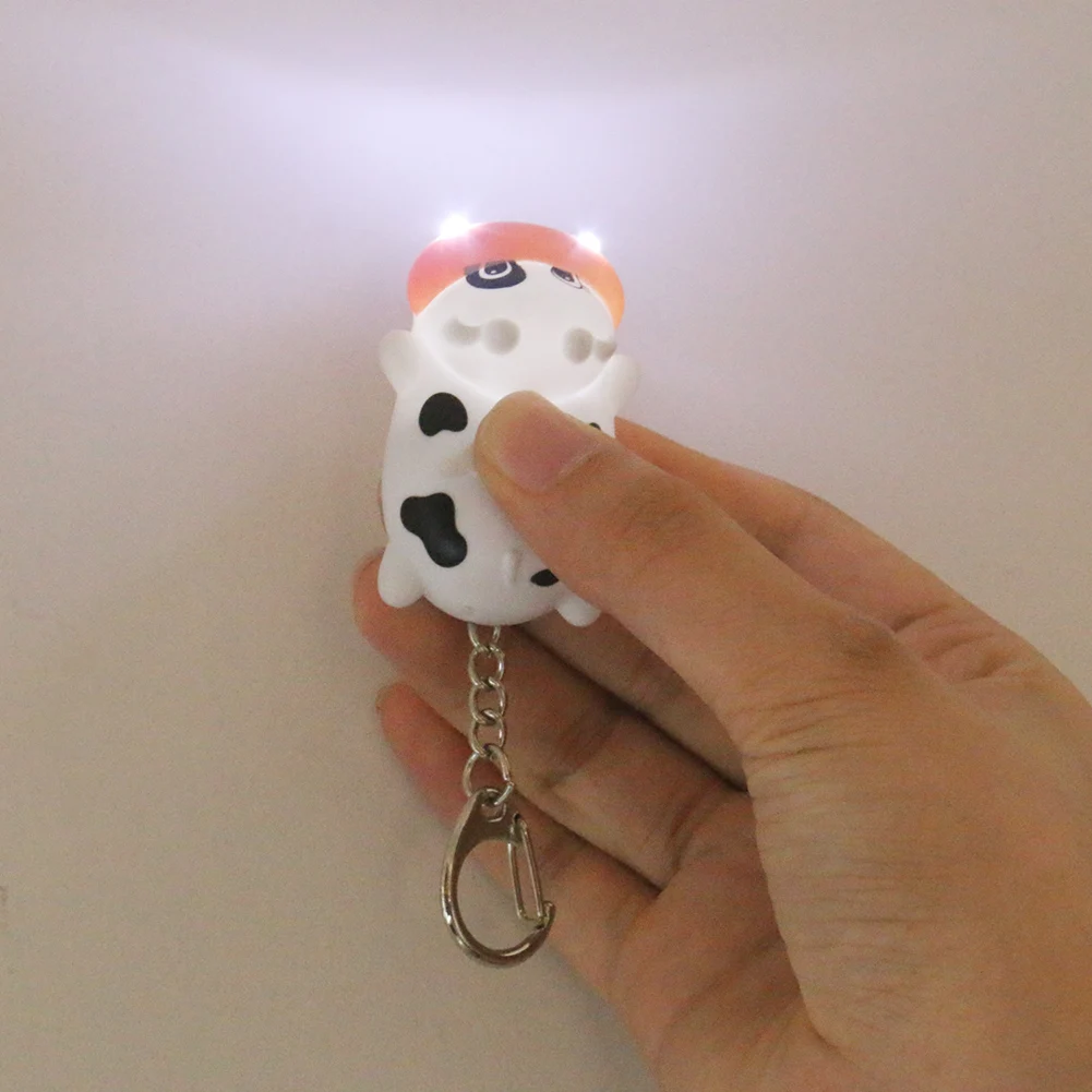 Cartoon Cows LED Light Keychains Animal Flashlight Key Chain Pendant Car Key Ring Jewelry Accessories Kids Toys Promotions Gift