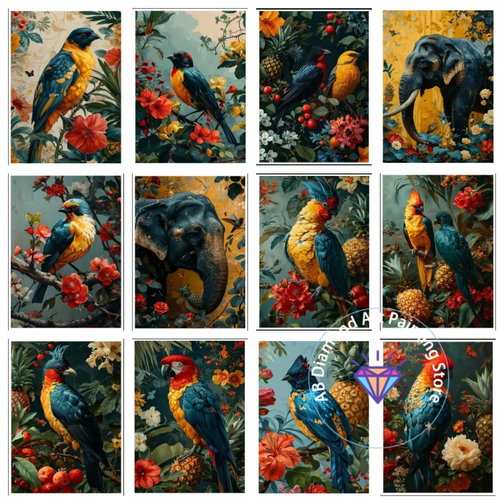 

Animal Flower Parrot Elephant AB Diamond Painting Kit Square Round Diamond 5D DIY Mosaic Handmade Art Exquisite Gift Home Decor