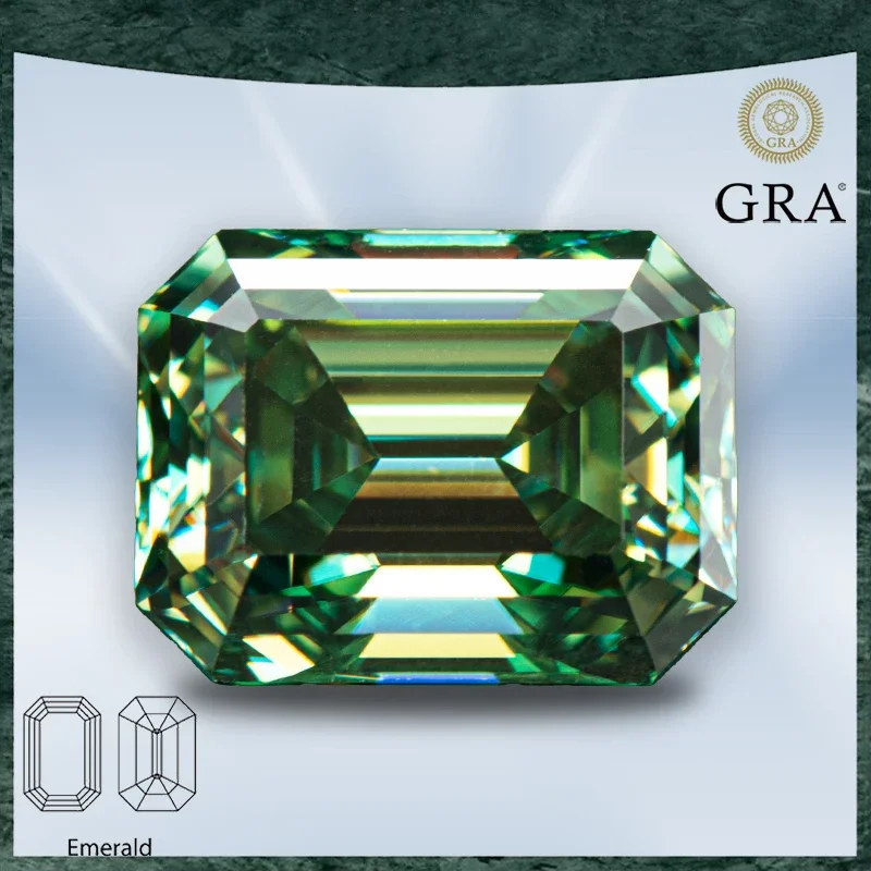 

Moissanite Stone Natural Colour Emerald Cut Yellow Green Color VVS1 with GRA Certificate Gemstone Charms Jewelry Making Material