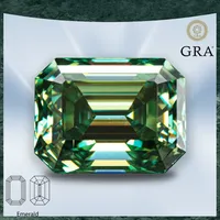 Moissanite Stone Natural Colour Emerald Cut Yellow Green Color VVS1 with GRA Certificate Gemstone Charms Jewelry Making Material