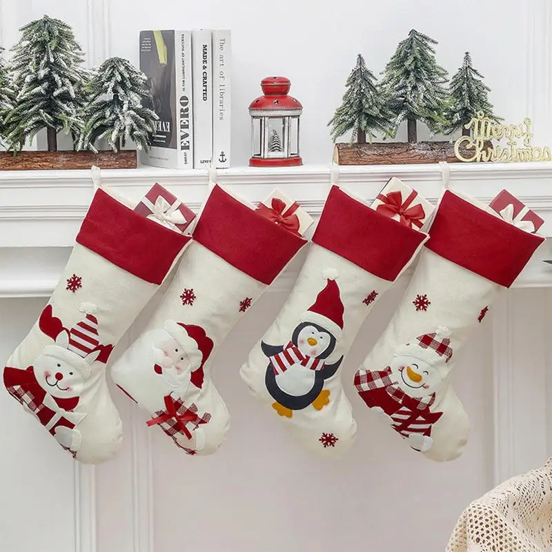 Christmas Stockings Novelty Santa Stockings Family Christmas Stocking Fireplace Hangings Stocking for Holiday Decoration