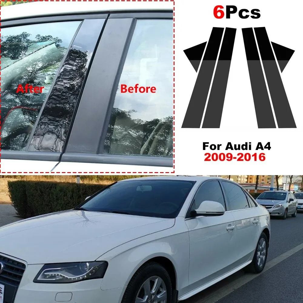 

6PCS Car Window Center B-pillar Decoration Film Door Pillar Posts Trim Cover For Audi A4 B8 2014-2018 BC Column Sticker