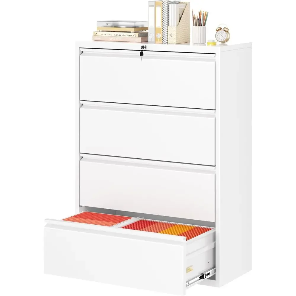 Metal Locking File Cabinet, White, Holds Letter/Legal/A4 Files