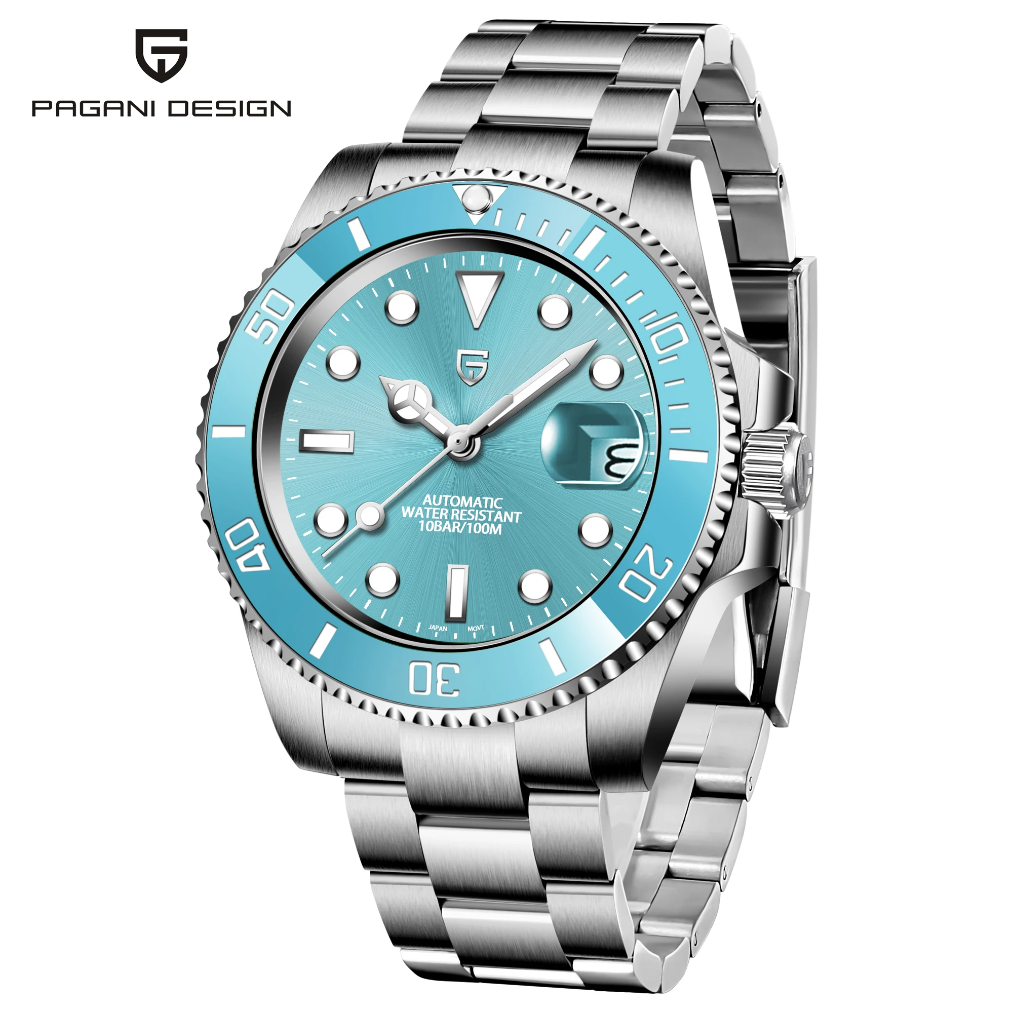 PAGANI DESIGN PD1661 Men's Automatic Mechanical Wristatch NH35 Movet Stainless Steel 100M Driving Waterproof Watch for Men